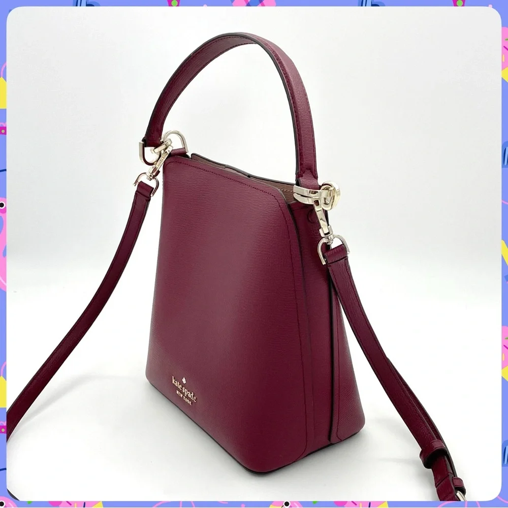 KATE SPADE Darcy Satchel Bucket Crossbody Bag Blackberry Burgundy Leather Purse
